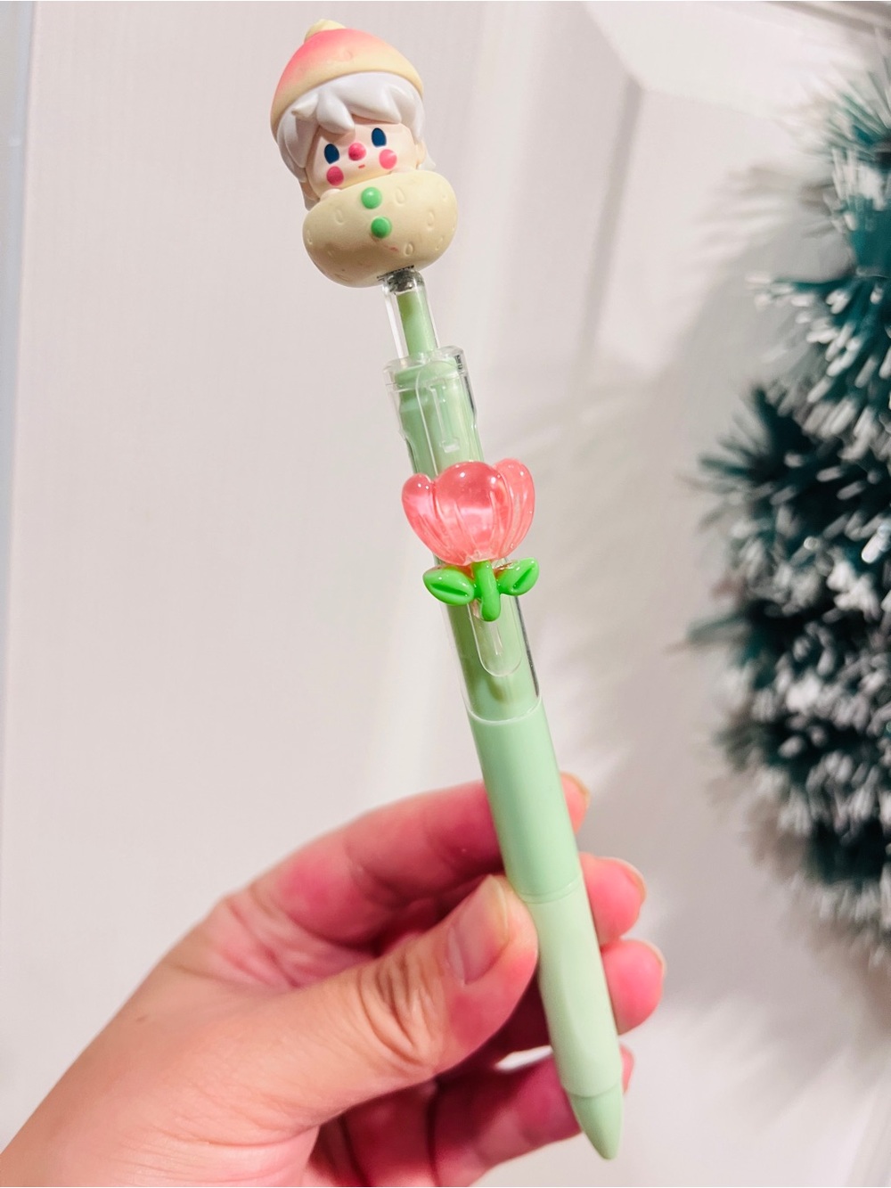 Cute Mint Green Ballpoint Pen with “Sweet Bean” Character